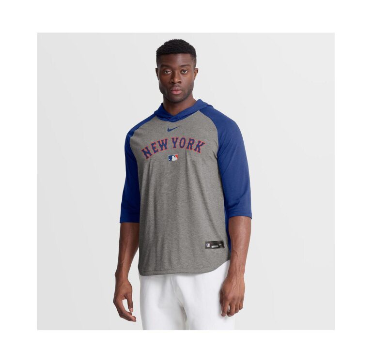 Men's Gray New York Mets Authentic Collection Flux Dri-FIT Raglan 3/4-Sleeve Hoodie