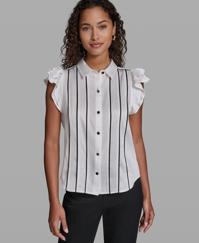 Women's Ruffle Detail Sleeveless Collared Top