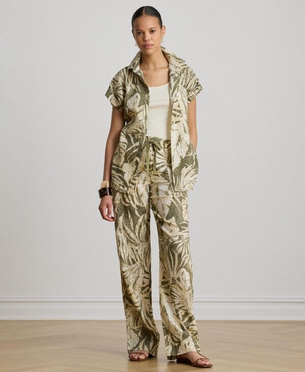 Women's Mid-Rise Palm-Frond-Print Wide-Leg Pants