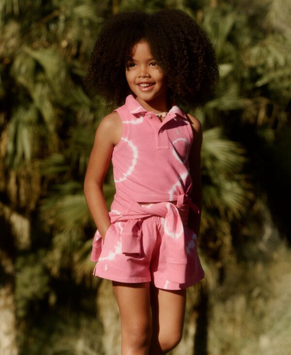 Girls' 2T-6X Tie-Dye Faux-Wrap Mesh Polo Dress