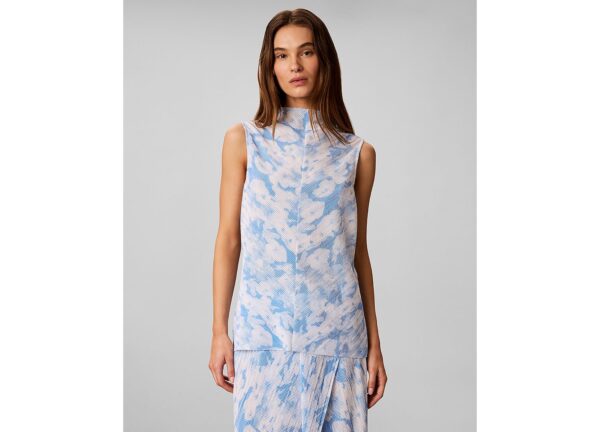 Women's Printed Plisse Mock Neck Sleeveless Top