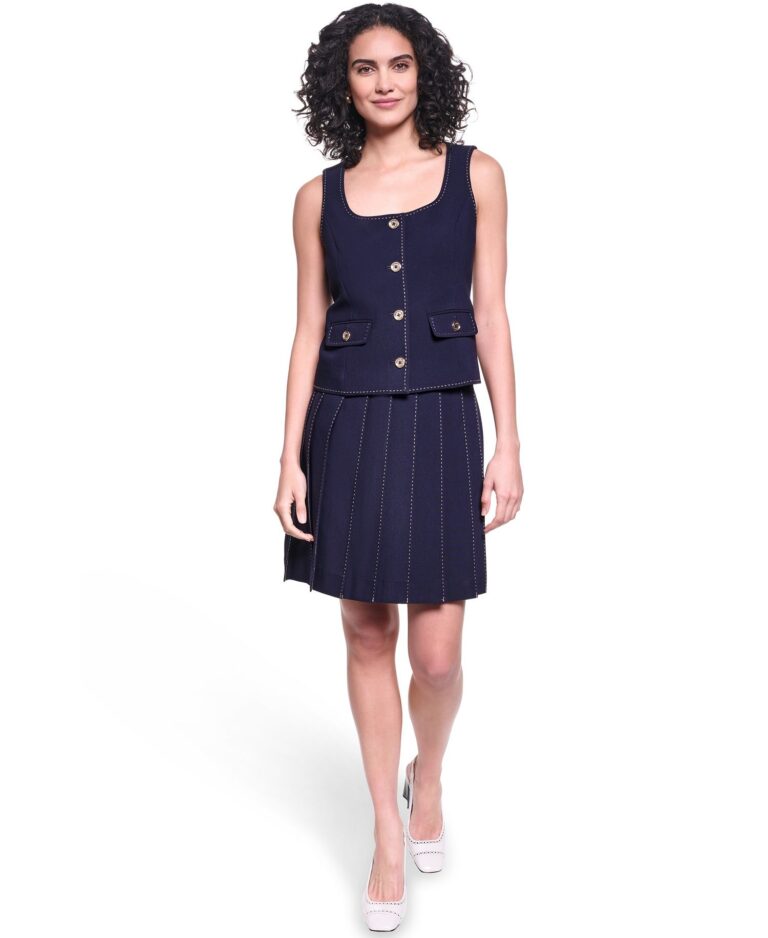 Women's Contrast Stitch Round Neck Cropped Vest