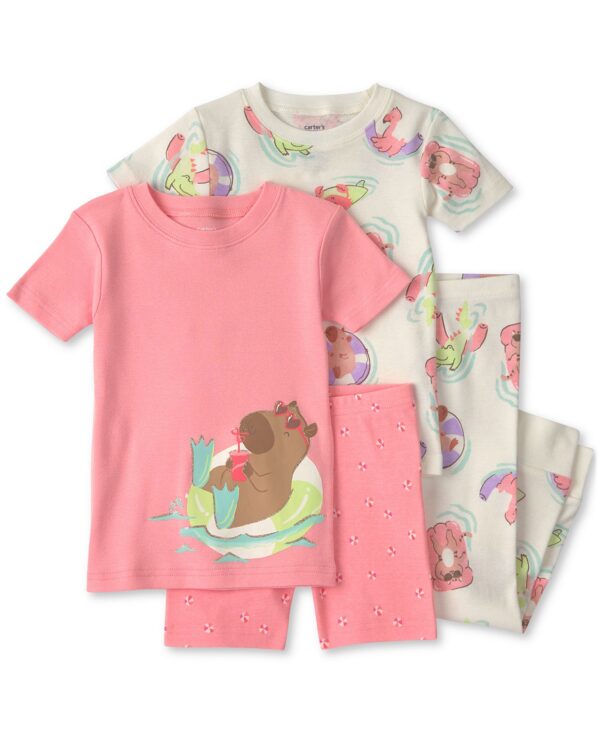 Toddler Girls' 2T-5T Pool Party Short-Sleeve Tops, Shorts and Pants Pajamas, 4-Piece Set