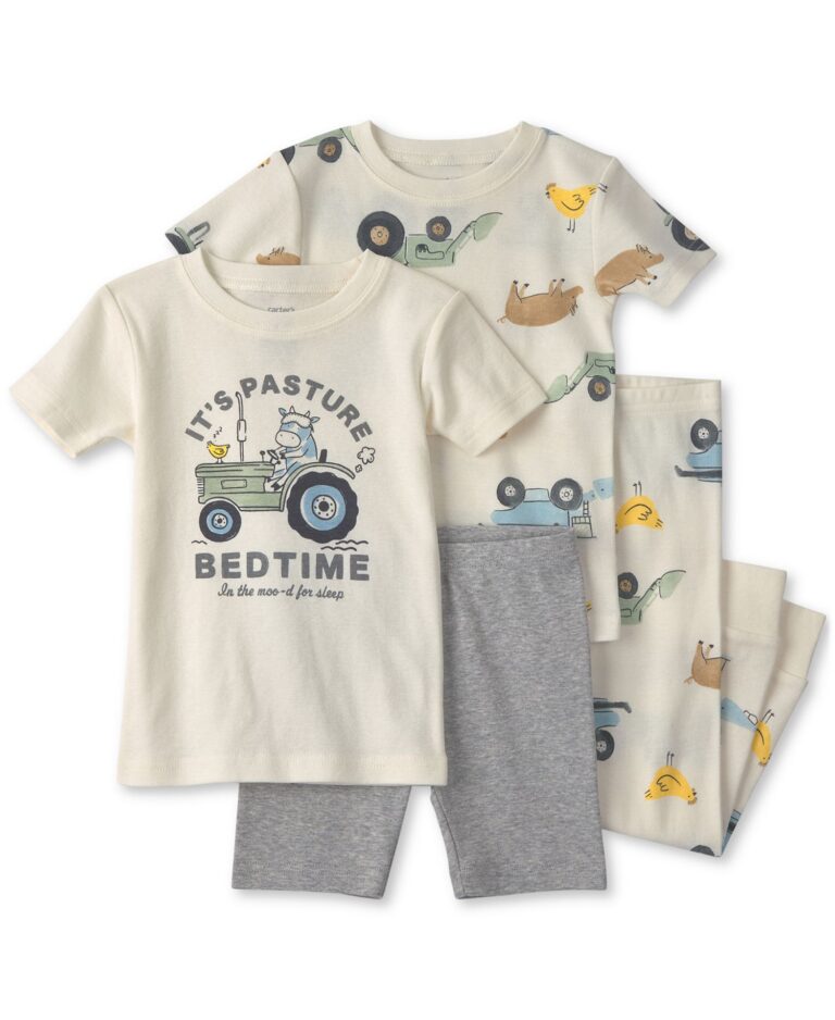 Toddler Boys' 2T-5T Farm Short-Sleeve Tops, Shorts and Pants Pajamas, 4-Piece Set