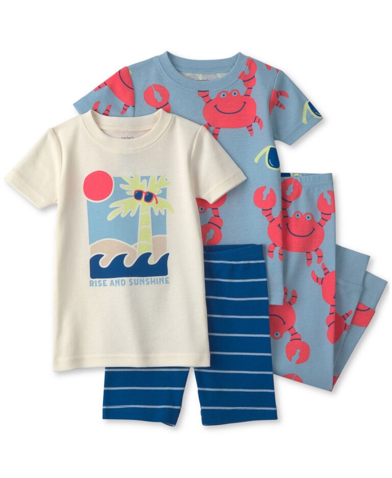 Toddler Boys' 2T-5T Sunshine Beach Short-Sleeve Tops, Shorts and Pants Pajamas, 4-Piece Set