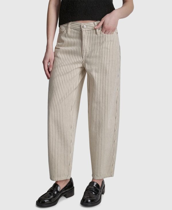 Women's Mid-Rise Striped Baby Barrel-Leg Jeans
