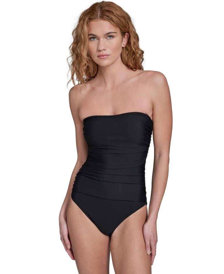 Women's Shirred Bandeau Neck One-Piece Swimsuit
