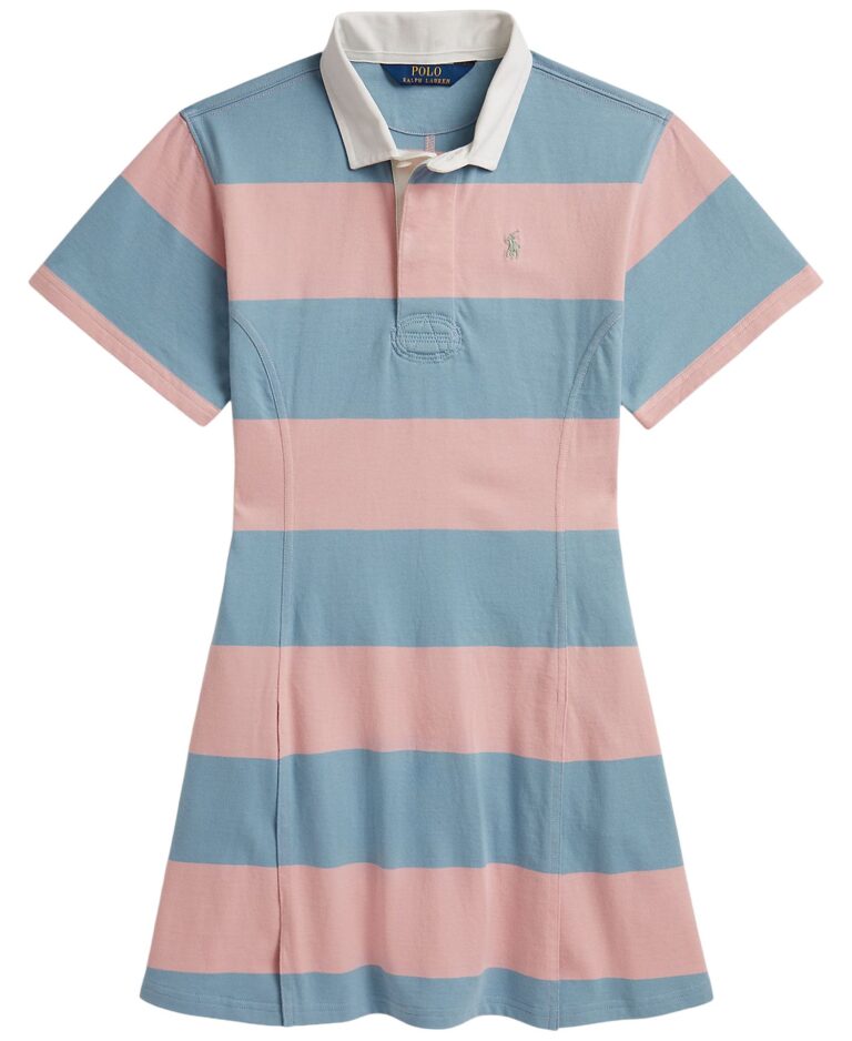 Girls' 7-16 Striped Short-Sleeve Rugby Dress