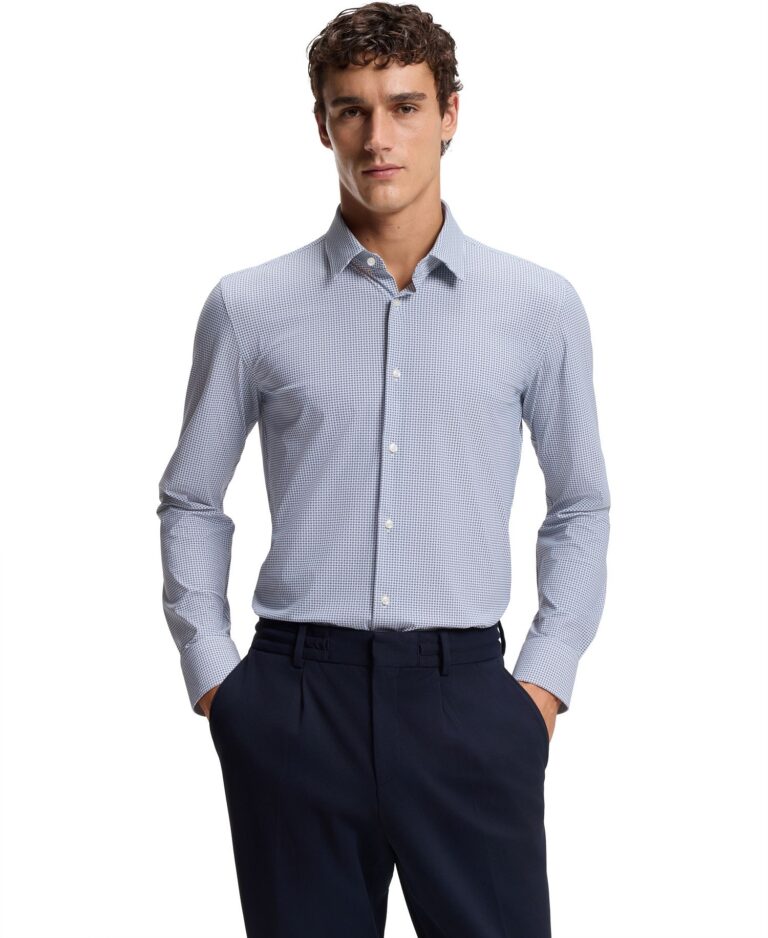 Men's Printed Performance-Stretch Jersey Slim-Fit Dress Shirt