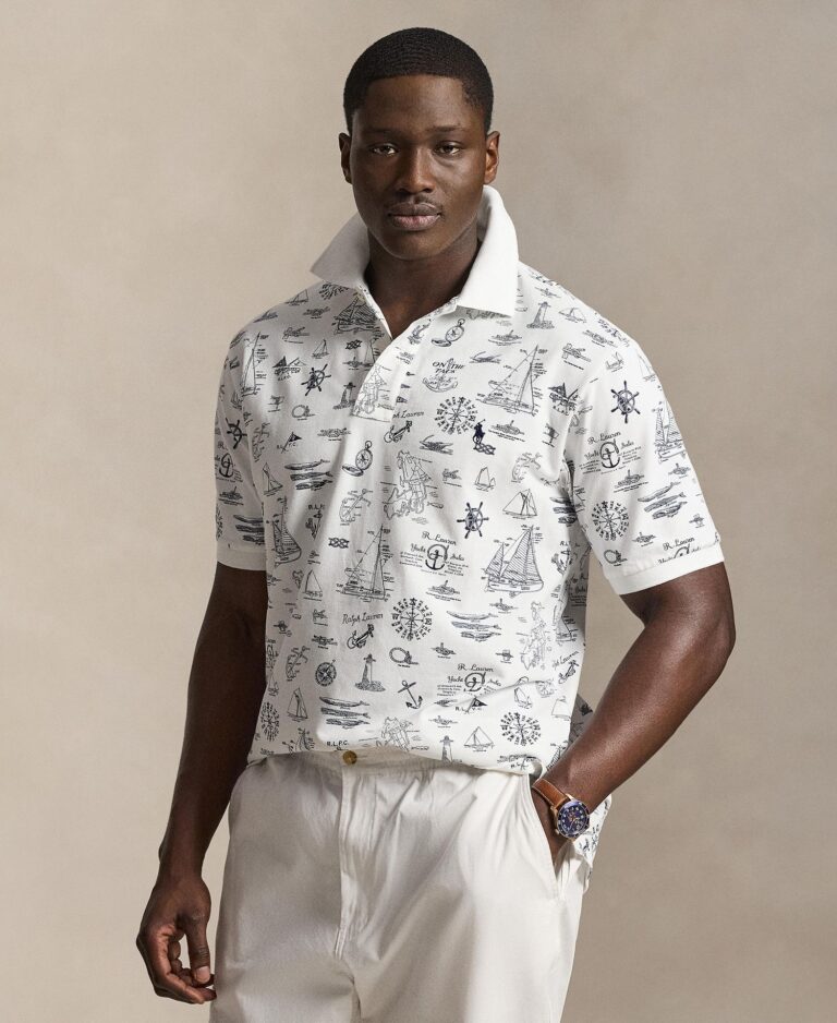 Men's Big & Tall Short-Sleeve Nautical Print Mesh Polo Shirt