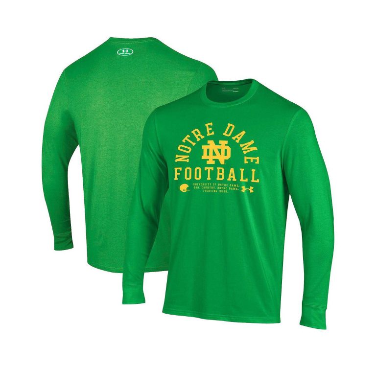 Men's Kelly Green Notre Dame Fighting Irish 2025 Sideline Football Performance Cotton Long Sleeve T-Shirt