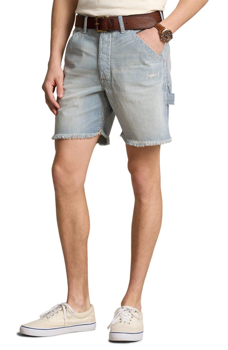 Stripe Cutoff Denim Carpenter Shorts