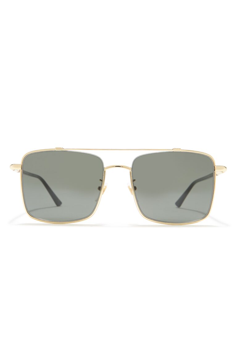 56mm Rectangle Metal Frame Sunglasses