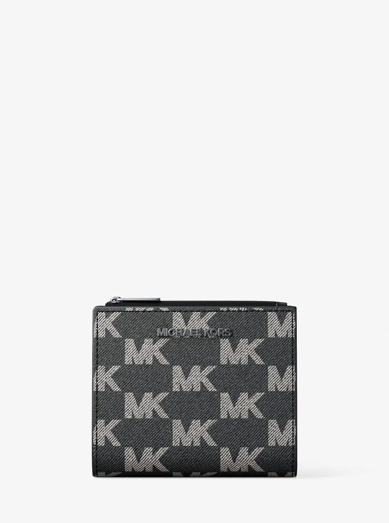 cooper medium logo jacquard denim zip wallet