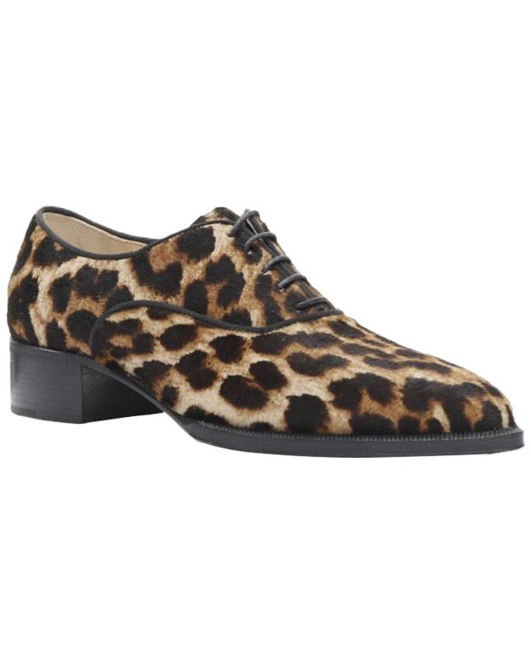 Women's Pony Hair Zazou Flat Pony Leopard Print Oxford Brogue (Authentic Pre-Loved)