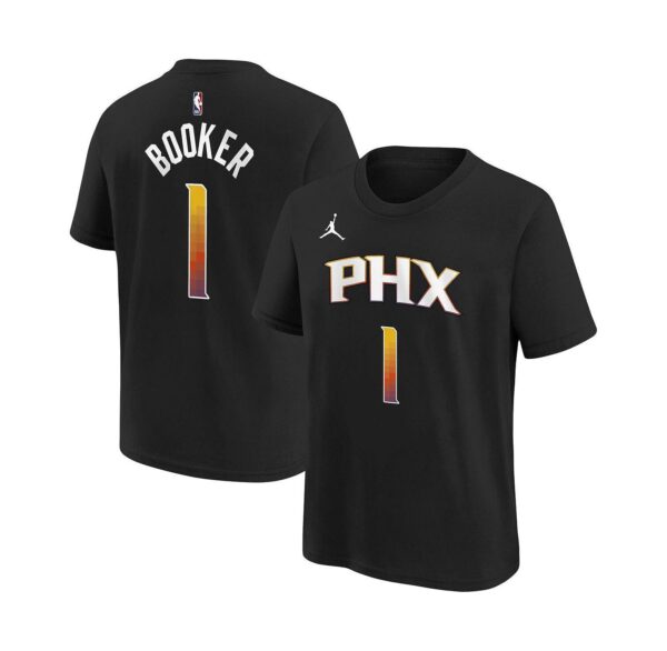 Big Boys Devin Booker Black Phoenix Suns Statement Edition Name and Number Player T-shirt
