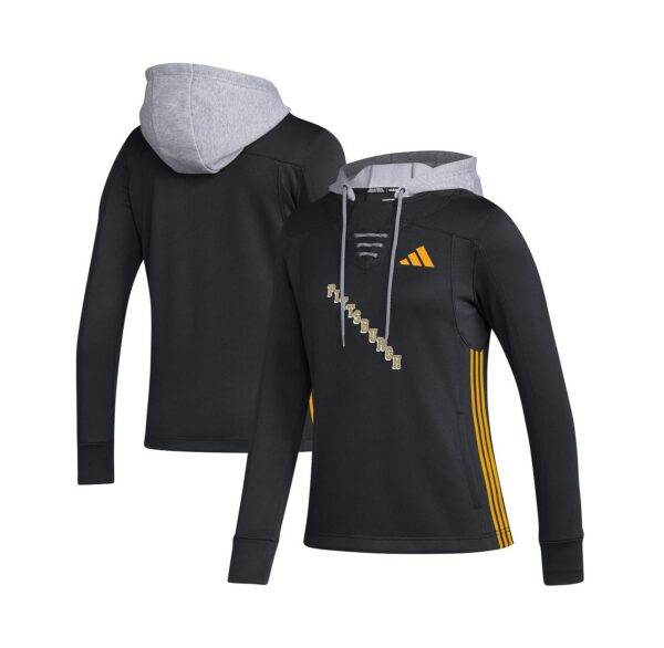 Women's Black Pittsburgh Penguins Refresh Skate Lace AEROREADY Pullover Hoodie