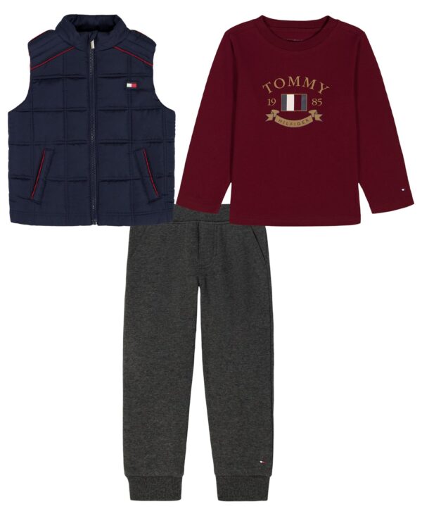 Boys' Toddler 2T-4T Crewneck T-Shirt, Vest and Jogger, 3-Piece Set