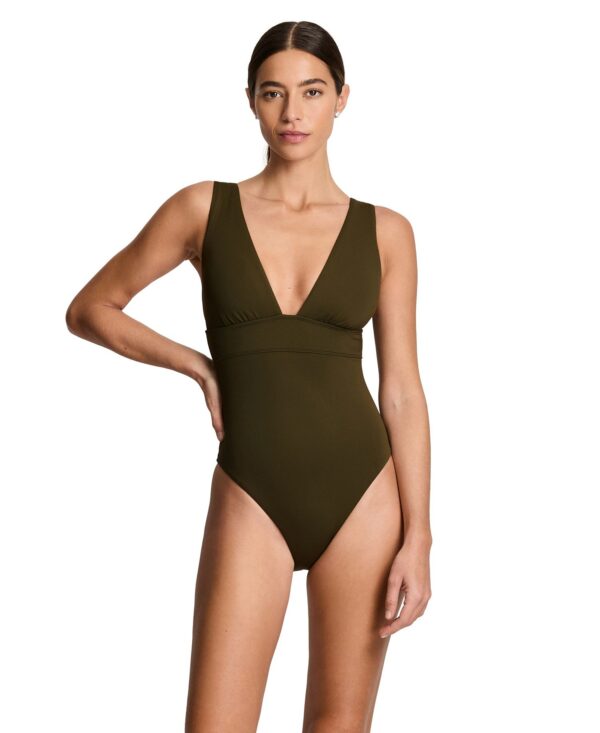 Women's Modern V-Neck Sculpting One-Piece Swimsuit