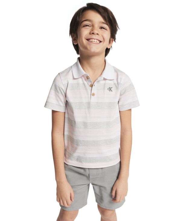 Boys' 2T-7 Striped Polo Shirt and Twill Shorts, 2-Piece Set