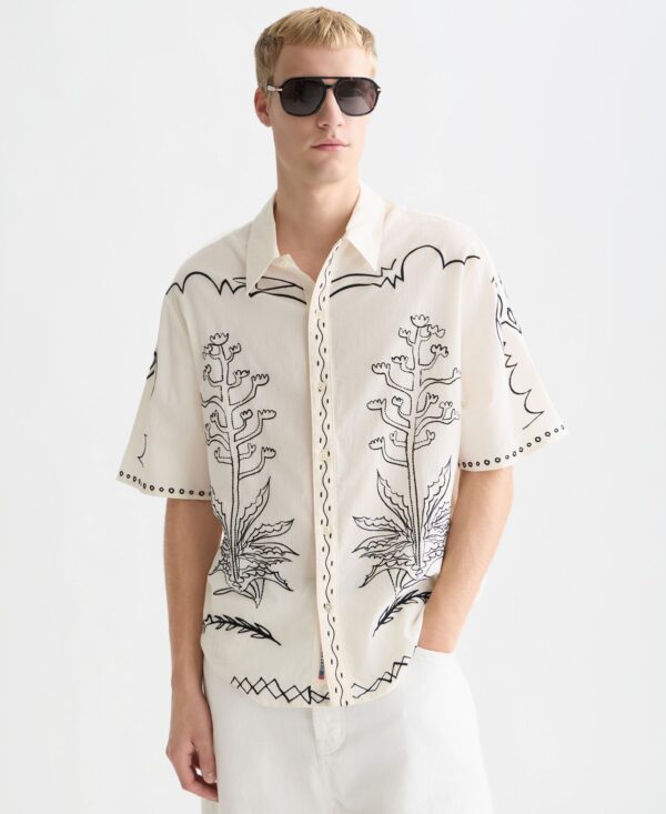 Men's Embroidered Seersucker Relaxed-Fit Short-Sleeve Shirt