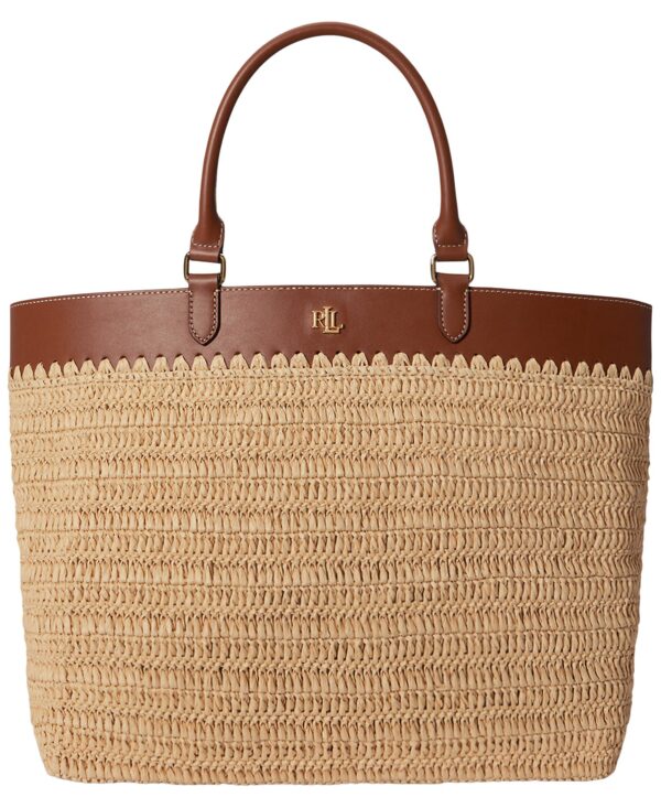 Kyla Large Leather Woven Straw Tote Bag