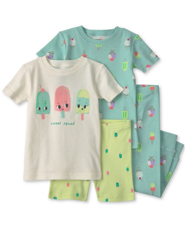 Toddler Girls' 2T-5T Sweet Squad Popsicle Short-Sleeve Tops, Shorts and Pants Pajamas, 4-Piece Set