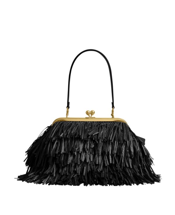 Kisslock Large Straw Frame Handbag