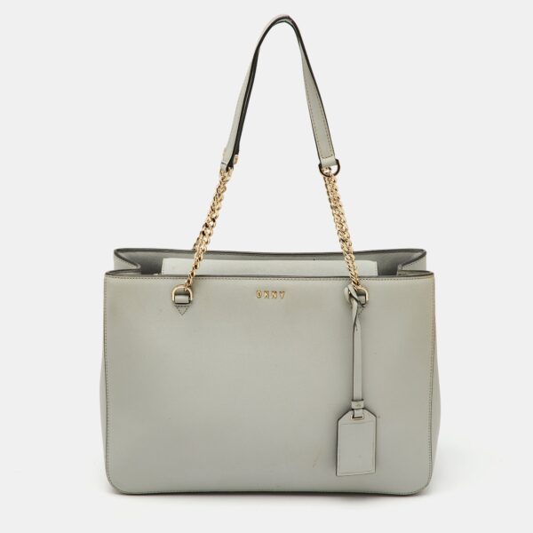 light grey saffiano leather chain tote