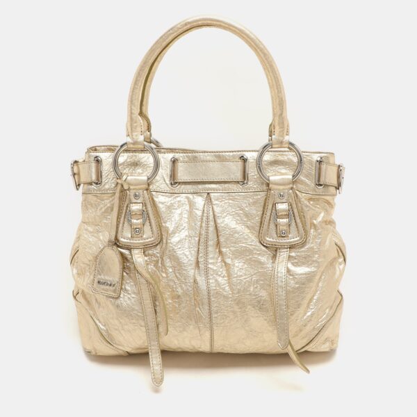 gold crinkled leather tote