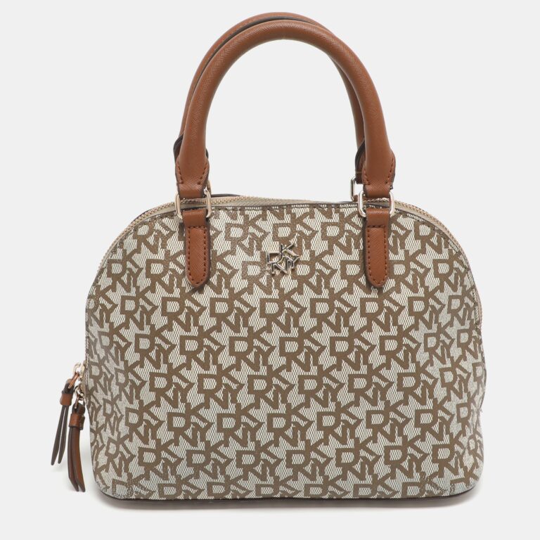 beige/brown signature coated canvas and leather dome satchel