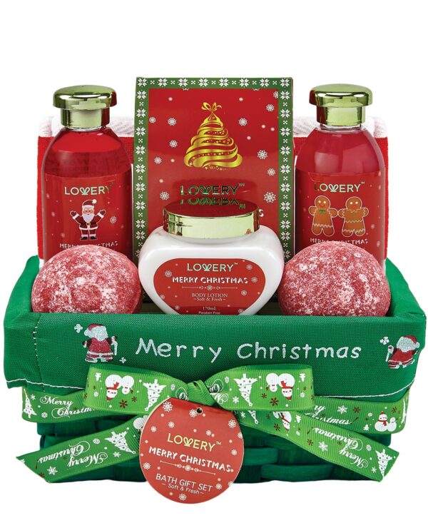 Strawberry Sandalwood Christmas Gift Set, Bath and Body Care Gift Package, 8 Piece