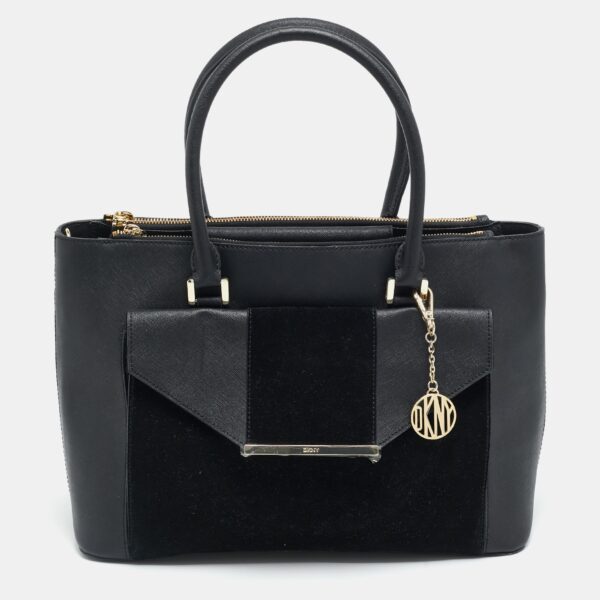 bryant park black saffiano leather and suede tote