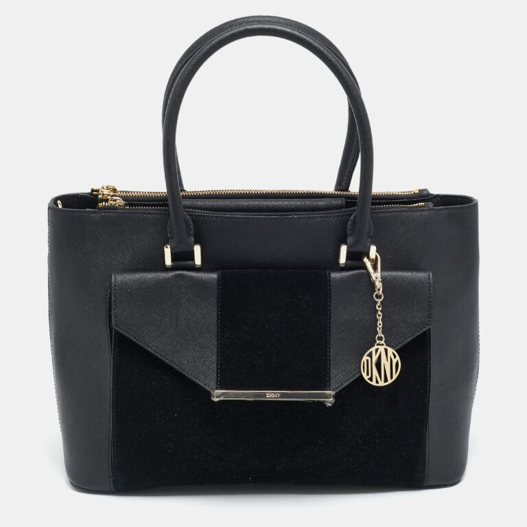 bryant park black saffiano leather and suede tote