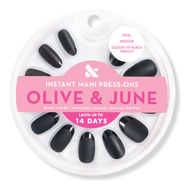 Instant Mani Press-On Nails Glossy Tip Black French