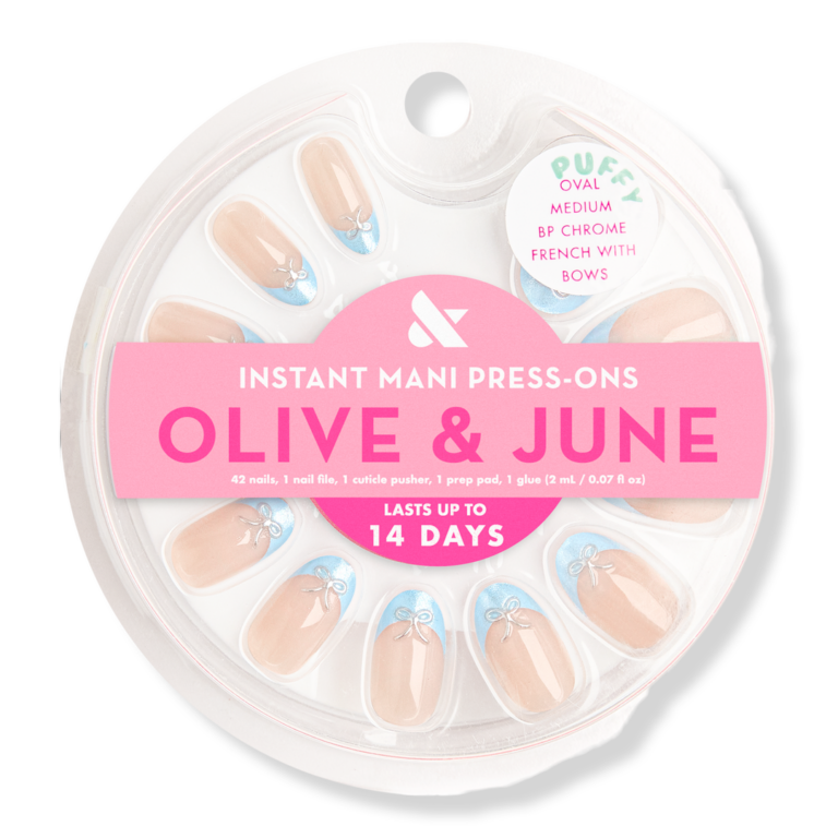 Instant Mani Press-On Nails Chrome French Bows