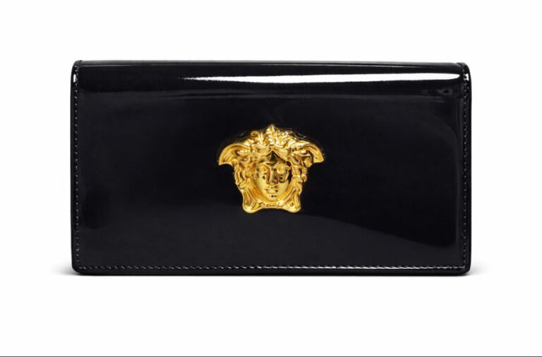 patent leather medusa chain wallet
