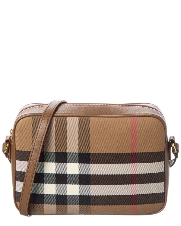 check canvas & leather shoulder bag