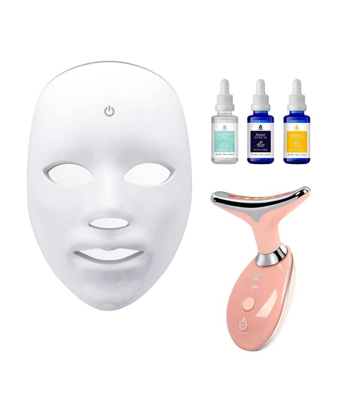Complete LED Skincare Bundle – 7-in-1 LED Face Mask + Sculpting Wand + Anti-Aging Serum Set