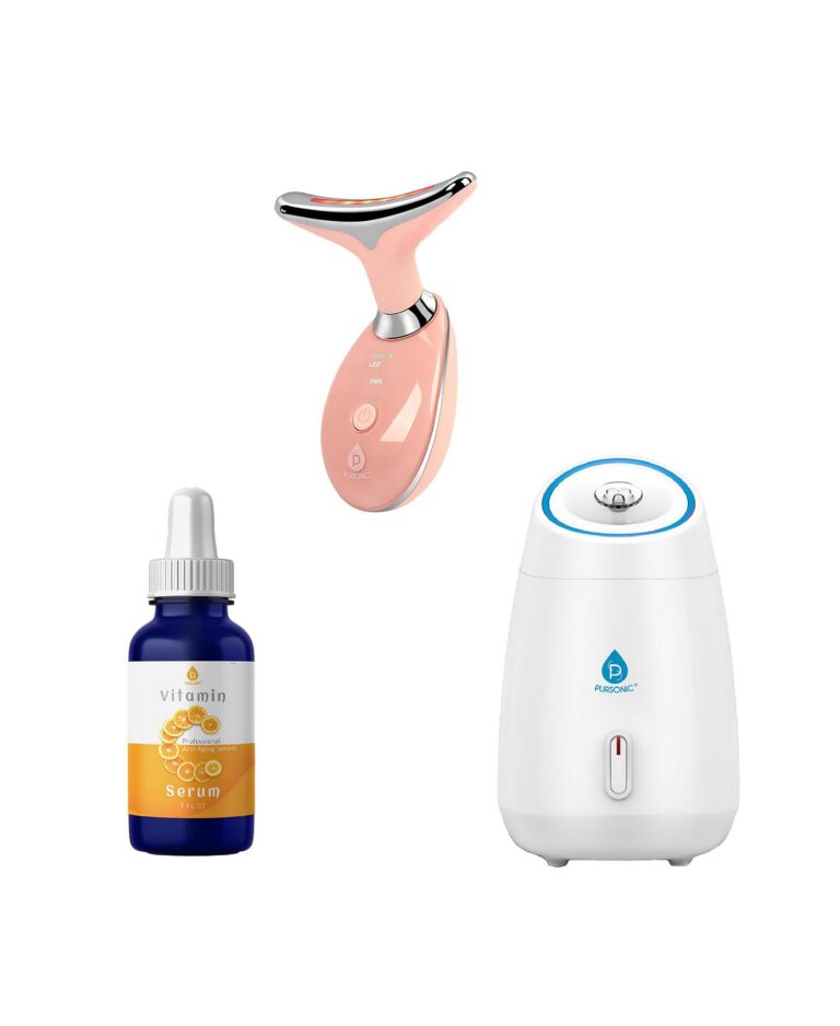 Glow & Renew Skincare Bundle: Facial Steamer, 7-in-1 LED Light Therapy Device & Vitamin C 20% Serum