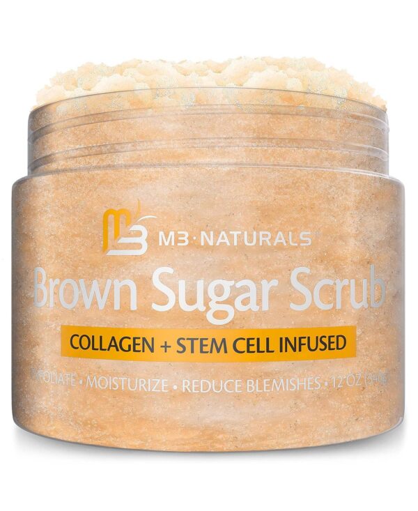 M3 Brown Sugar Body Scrub with Collagen Stem Cell Exfoliating Body Scrubber Face Cleanser 12 oz