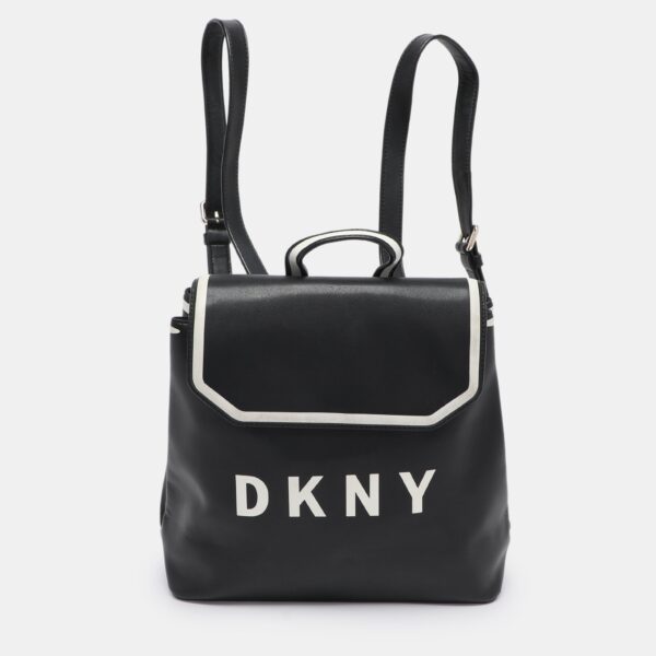 black leather logo print jade flap backpack