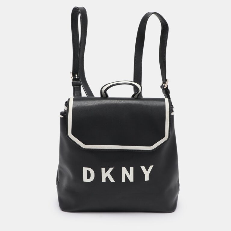 black leather logo print jade flap backpack
