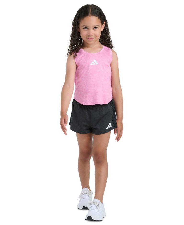 Girls' 2T-6X Sleeveless Mélange Flounce Tank Top and Shorts, 2-Piece Set