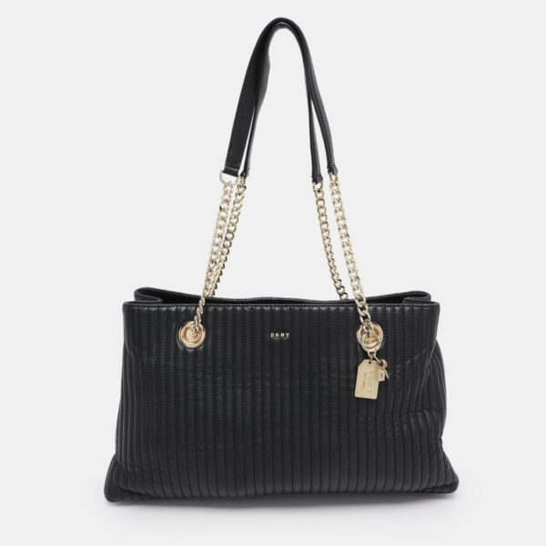 black quilted leather chain tote