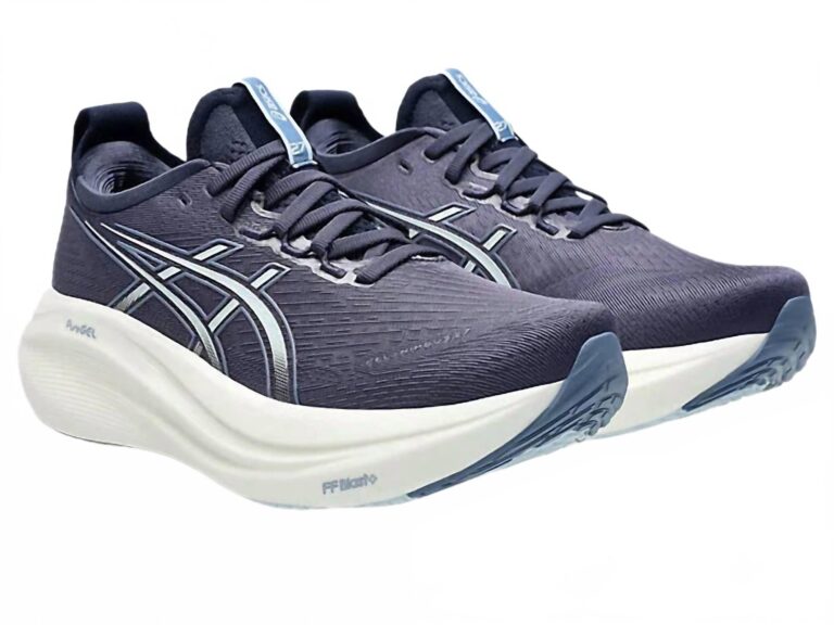 women's gel-nimbus 27 running shoes in indigo fog/cool grey
