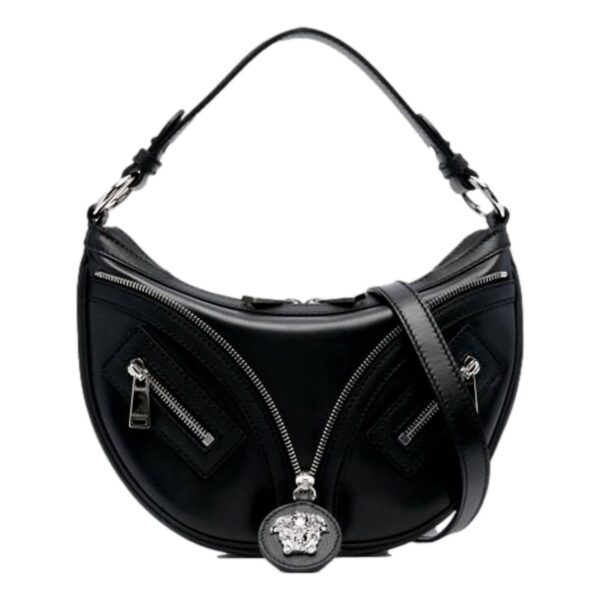 women's repeat la medusa small hobo shoulder bag in black calfskin leather