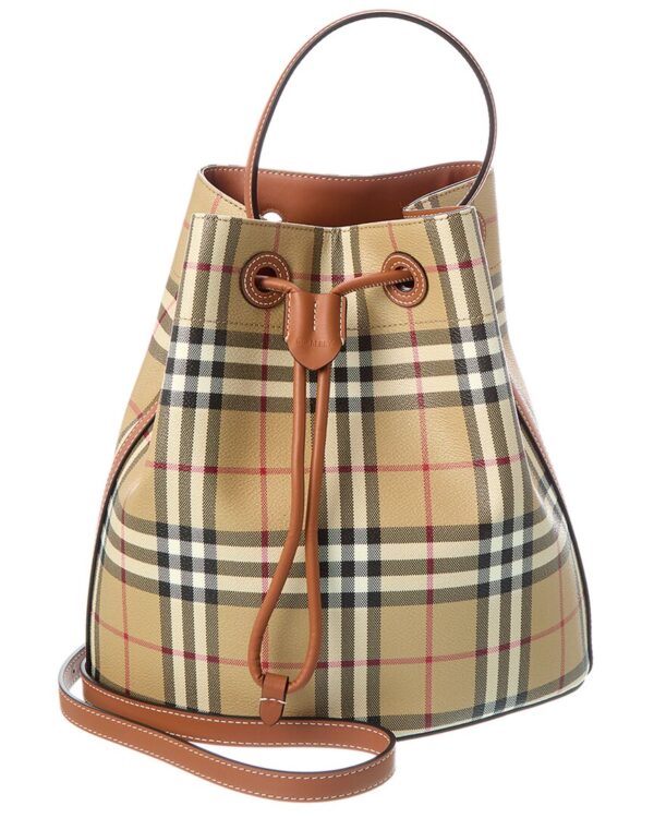 check e-canvas & leather bucket bag
