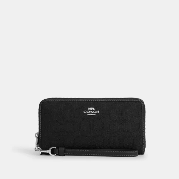 long zip around wallet in signature jacquard