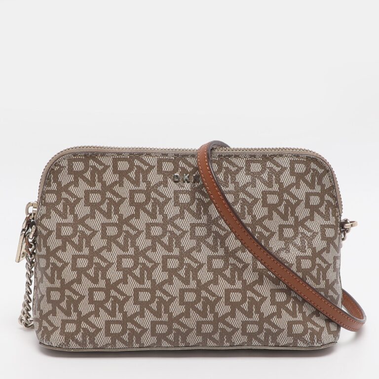 brown/beige signature coated canvas dome crossbody bag